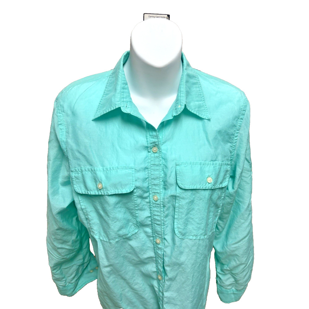 Lauren Ralph Lauren Womens Silk Blend Button Down Shirt Blouse Size M Turquoise